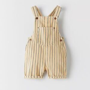 Zara Kids 12-18 month yellow and blue striped short overalls
